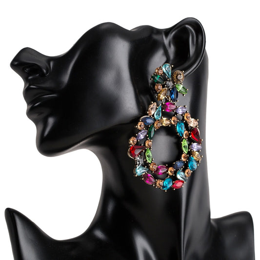 Creative Exaggerated Mixed Color Glass Diamond Retro Tassel Earrings