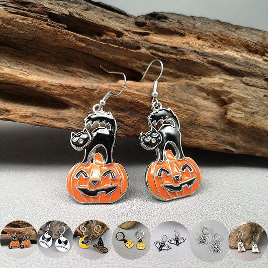 Halloween Funny Earrings Female Personality Ghost Pumpkin Bat Cartoon Jewelry