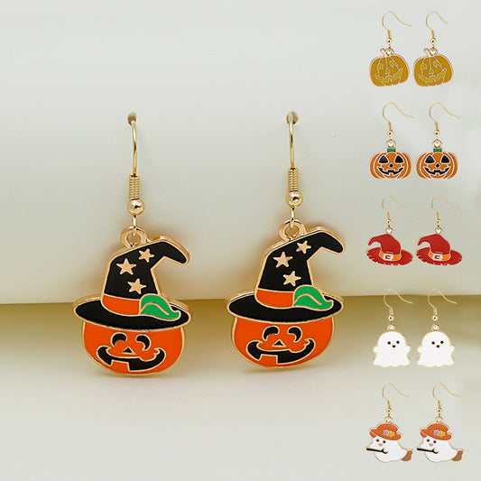 Halloween Earrings Cute Pumpkin Spooky Oil Drip Alloy Earrings Jewelry